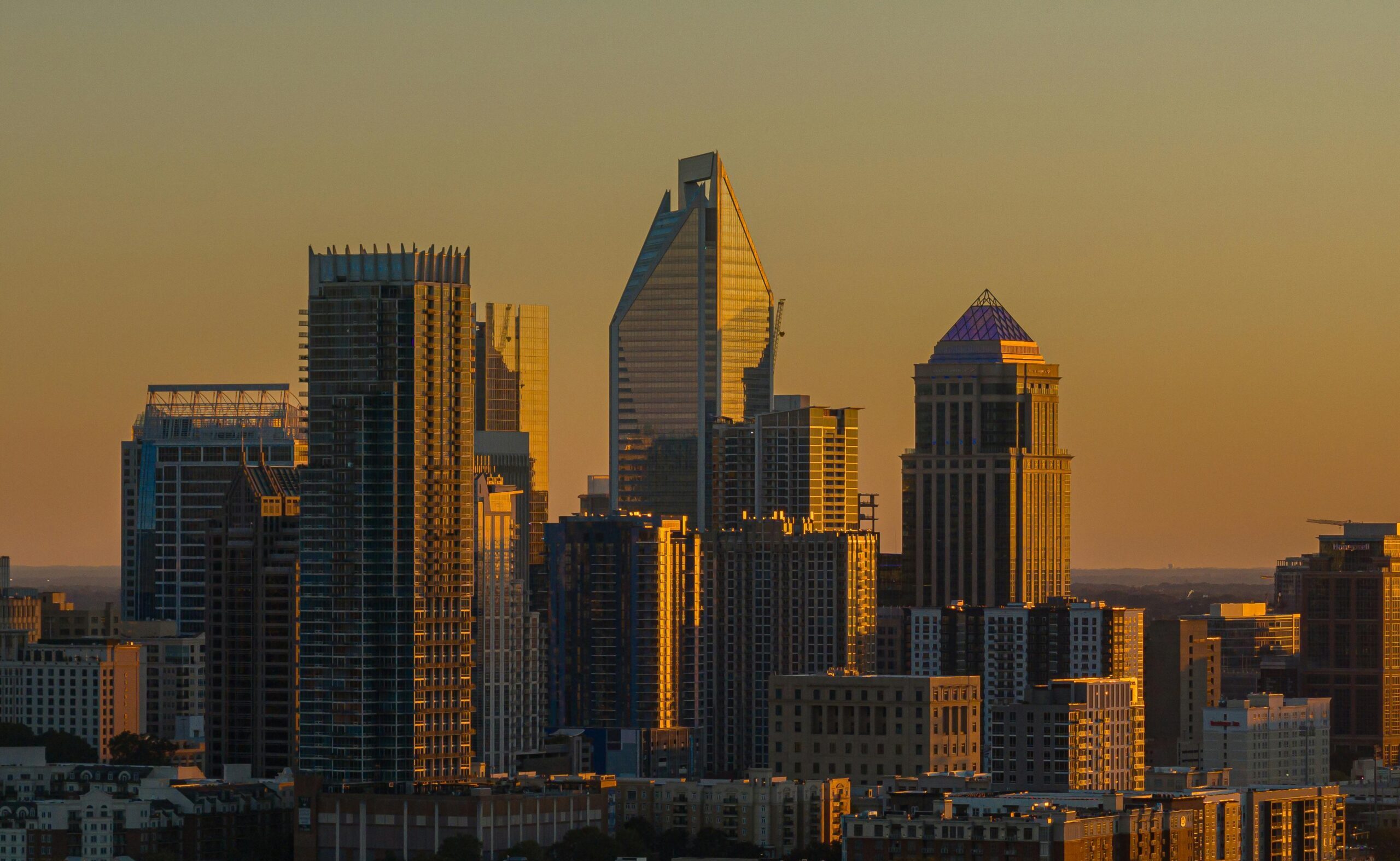 the city of charlotte nc skyline at dusk